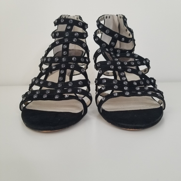 Michael Michael Kors Maddie Jeweled T-Strap Suede Peep Toe Heels Black Size 9 - Picture 2 of 12